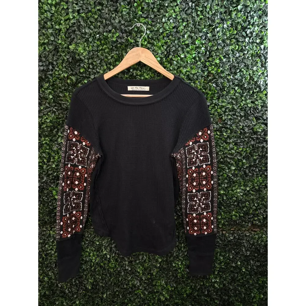 We The Free, Thermal Sweater, Black Nikki Knit Thumb Hole Top, Size M - Picture 1 of 5